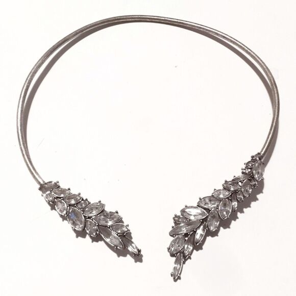 Lulu's Silver Tone Wired Wrap Front Rhinestone Choker Necklace - Picture 5 of 7